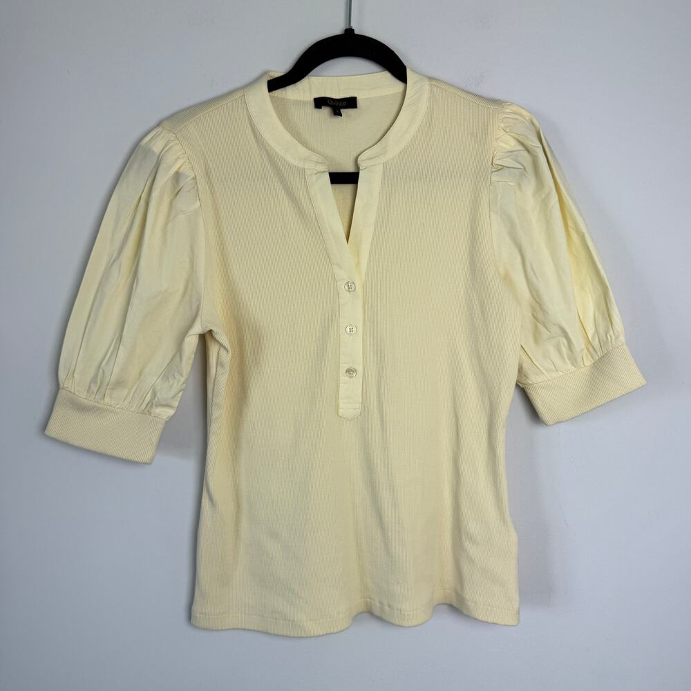 Quince Women's Cotton Mixed Media Puff Sleeve Top Yellow Small